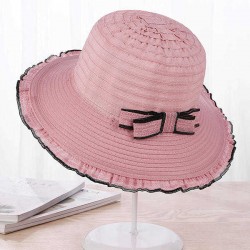 Women Summer Bowknot Straw Beach Hat Big Brim Sunshade Visor Bucket Hats