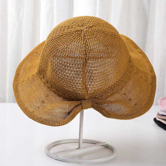 Women Summer Breathable Pleated Bow Bucket Hat Visor Cap Collapsible Fisherman Hat