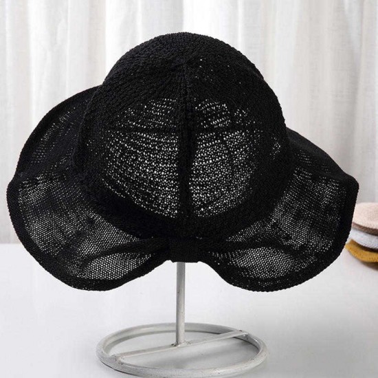 Women Summer Breathable Pleated Bow Bucket Hat Visor Cap Collapsible Fisherman Hat