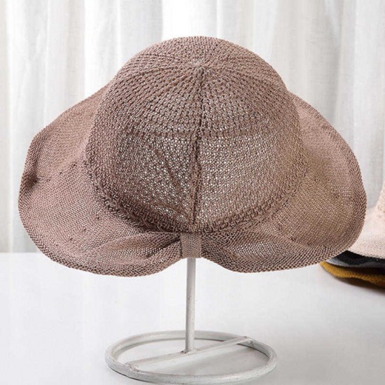 Women Summer Breathable Pleated Bow Bucket Hat Visor Cap Collapsible Fisherman Hat