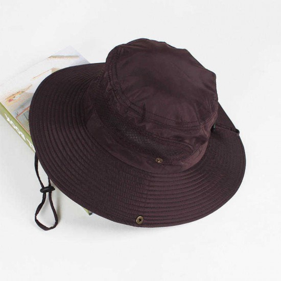 Women Summer Breathable Wide Brim Bucket Hat UV Mesh Fisherman Sun Caps Adjustable