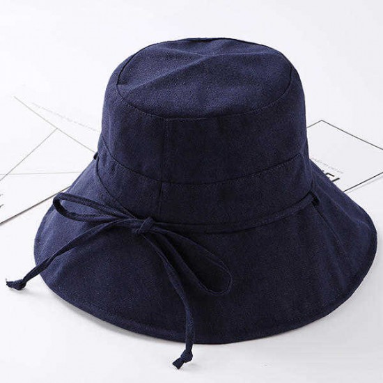 Women Summer Casual Cotton Bucket Hat Foldable Wide Brim Sunscreen Beach Cap