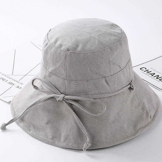 Women Summer Casual Cotton Bucket Hat Foldable Wide Brim Sunscreen Beach Cap