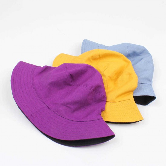 Women Summer Casual Solid Color Fisherman Hat Foldable Double-Sided Bucket Hat