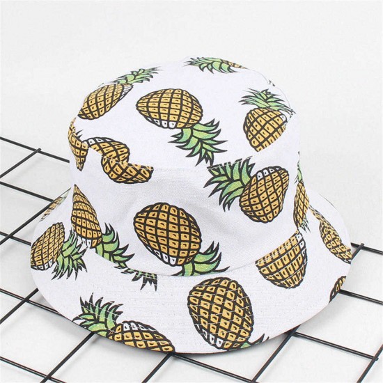 Women Summer Causal Banana Pineapple Fruit Printed Bucket Hat Sunshade Fisherman Caps