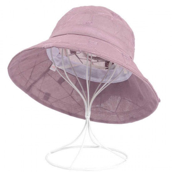 Women Summer Chiffon Flower Bow Bucket Hat Casual Sunscreen Visor Beach Hat