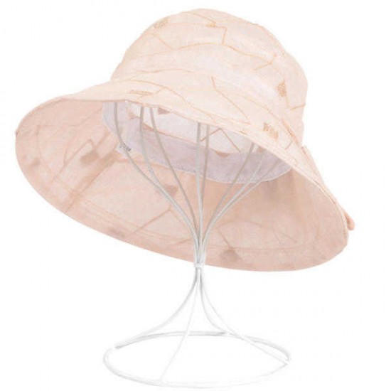 Women Summer Chiffon Flower Bow Bucket Hat Casual Sunscreen Visor Beach Hat