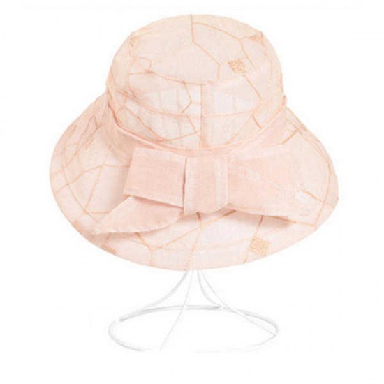 Women Summer Chiffon Flower Bow Bucket Hat Casual Sunscreen Visor Beach Hat