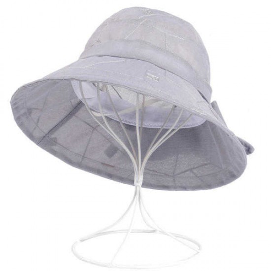 Women Summer Chiffon Flower Bow Bucket Hat Casual Sunscreen Visor Beach Hat