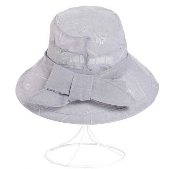 Women Summer Chiffon Flower Bow Bucket Hat Casual Sunscreen Visor Beach Hat