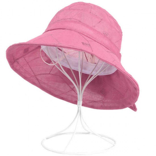 Women Summer Chiffon Flower Bow Bucket Hat Casual Sunscreen Visor Beach Hat