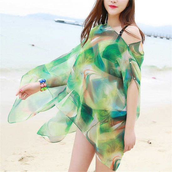 Women Summer Chiffon Multifunction Printing Sunscreen Scarves Shawls Beach Towel