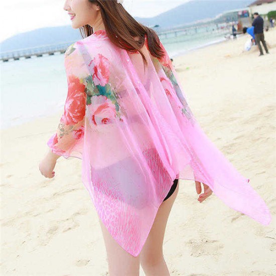 Women Summer Chiffon Multifunction Printing Sunscreen Scarves Shawls Beach Towel