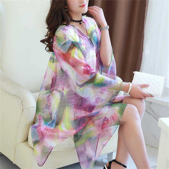 Women Summer Chiffon Multifunction Printing Sunscreen Scarves Shawls Beach Towel