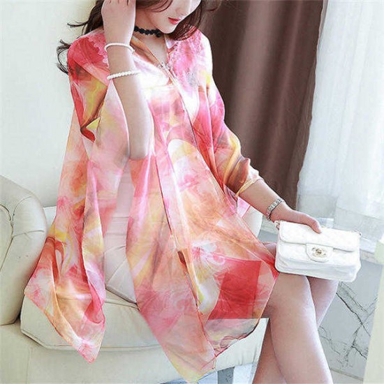 Women Summer Chiffon Multifunction Printing Sunscreen Scarves Shawls Beach Towel