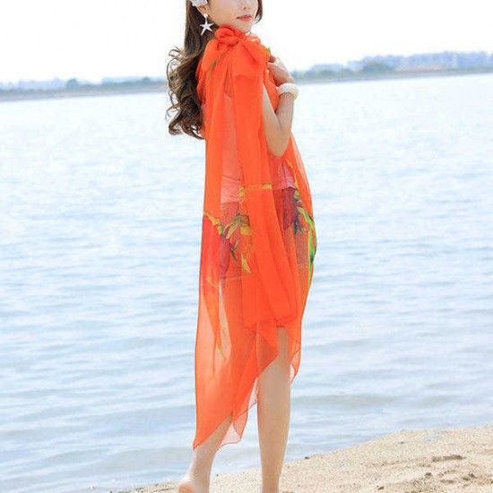 Women Summer Chiffon Rose Printed Beach Towels Thin Soft Shawl Scarf