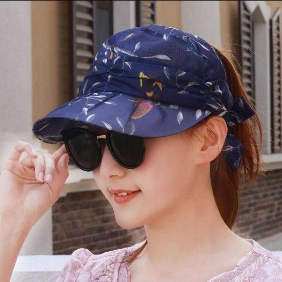 Women Summer Chiffon Sunscreen Ponytail Empty Top Baseball Cap Outdoor Casual Travel Anti-UV Hat