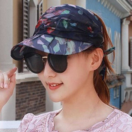 Women Summer Chiffon Sunscreen Ponytail Empty Top Baseball Cap Outdoor Casual Travel Anti-UV Hat