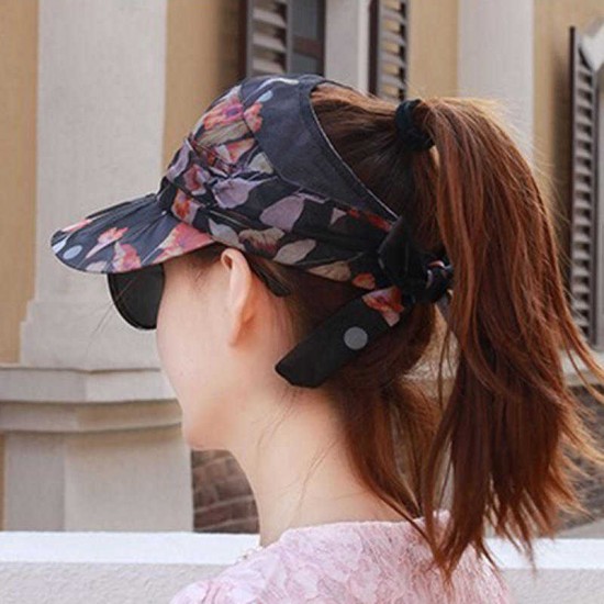 Women Summer Chiffon Sunscreen Ponytail Empty Top Baseball Cap Outdoor Casual Travel Anti-UV Hat