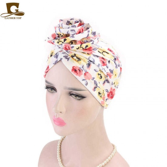 Women Summer Cotton Floral Chemo Turban Cap Bohemian Style Beanie Hat