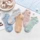 Women Summer Cotton Solid Color Hollow Breathable Mesh Boat Socks Soft Short Tube Sock