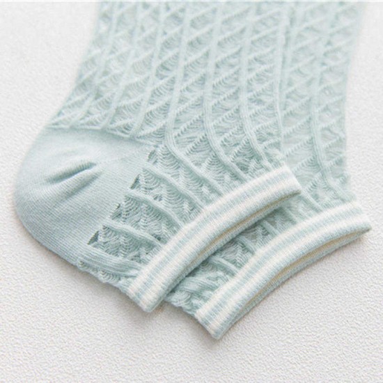 Women Summer Cotton Solid Color Hollow Breathable Mesh Boat Socks Soft Short Tube Sock