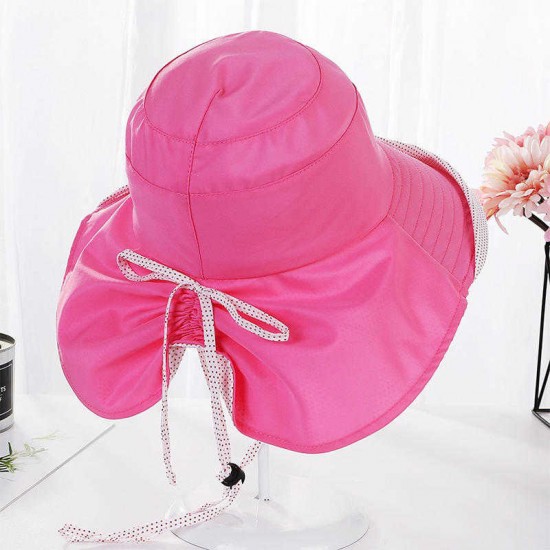 Women Summer Cotton Sunshade Sun Protection Bucket Cap with Face Mask Outdoor Collapsible Fisherman Hat