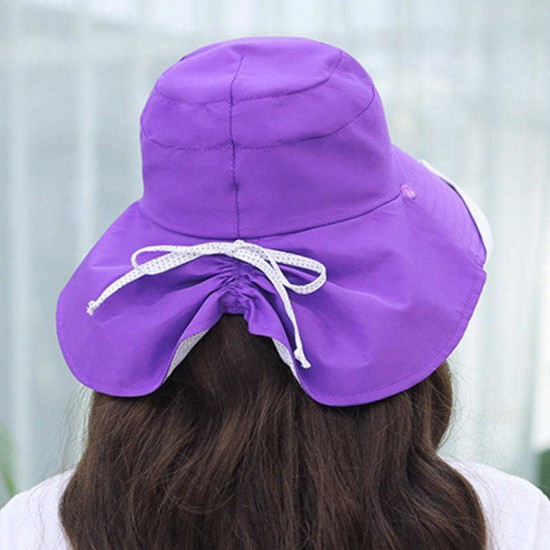 Women Summer Cotton Sunshade Sun Protection Bucket Cap with Face Mask Outdoor Collapsible Fisherman Hat