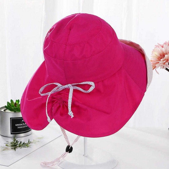 Women Summer Cotton Sunshade Sun Protection Bucket Cap with Face Mask Outdoor Collapsible Fisherman Hat