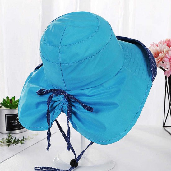 Women Summer Cotton Sunshade Sun Protection Bucket Cap with Face Mask Outdoor Collapsible Fisherman Hat