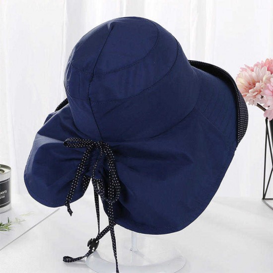 Women Summer Cotton Sunshade Sun Protection Bucket Cap with Face Mask Outdoor Collapsible Fisherman Hat