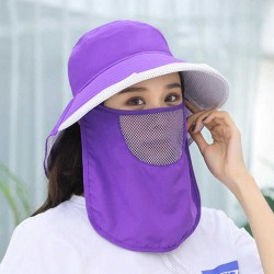 Women Summer Cotton Sunshade Sun Protection Bucket Cap with Face Mask Outdoor Collapsible Fisherman Hat