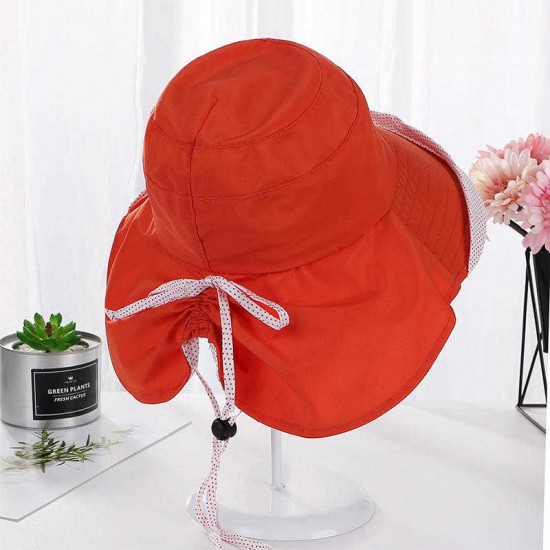 Women Summer Cotton Sunshade Sun Protection Bucket Cap with Face Mask Outdoor Collapsible Fisherman Hat