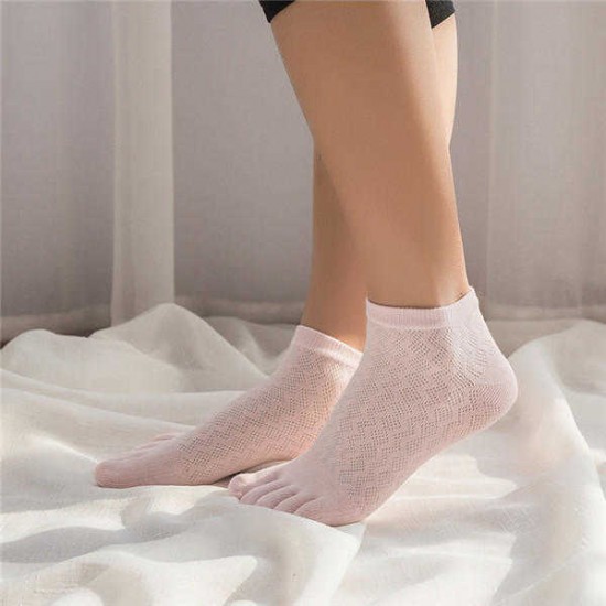 Women Summer Cotton Thin Five Toe Socks Mesh Soft Breathable Short Socks