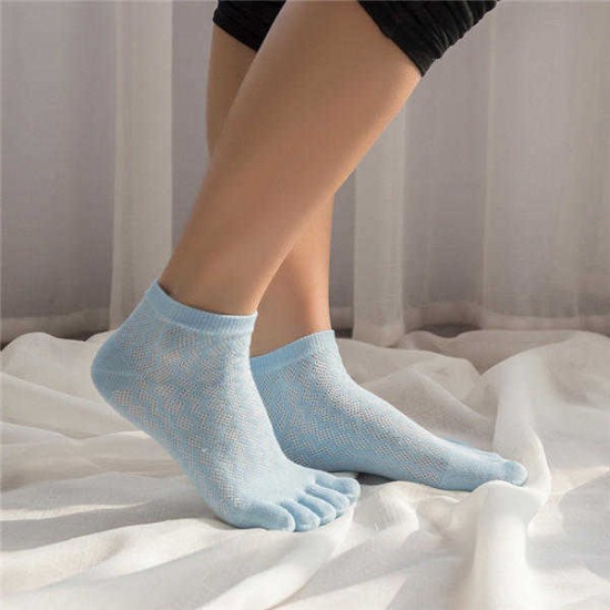 Women Summer Cotton Thin Five Toe Socks Mesh Soft Breathable Short Socks