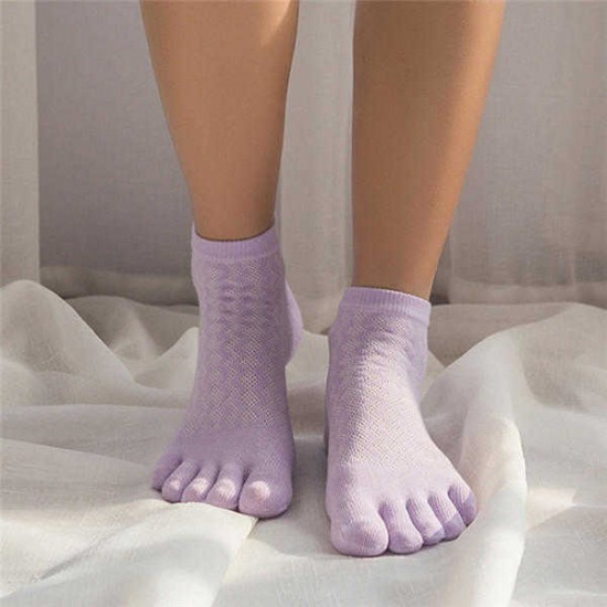 Women Summer Cotton Thin Five Toe Socks Mesh Soft Breathable Short Socks