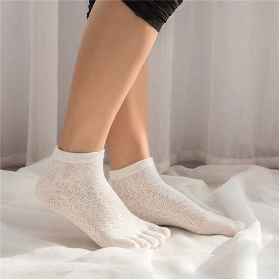 Women Summer Cotton Thin Five Toe Socks Mesh Soft Breathable Short Socks