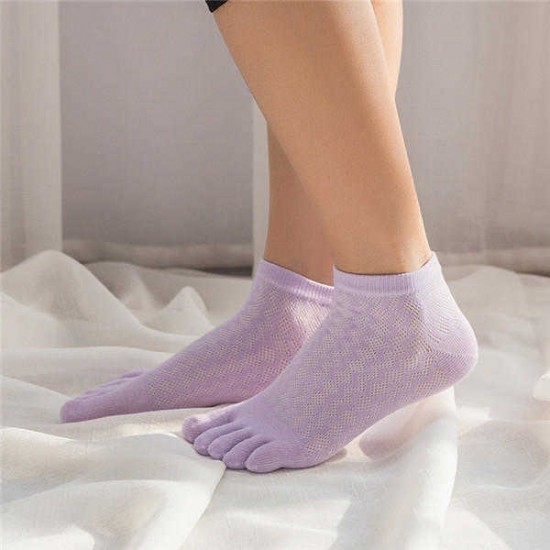 Women Summer Cotton Thin Five Toe Socks Mesh Soft Breathable Short Socks