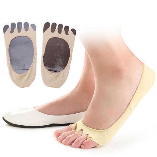 Women Summer Empty Five Toe Anti Skid Socks Soft Foot Cushion Sweat Invisible Sock