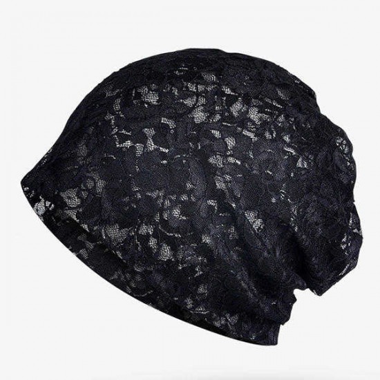 Women Summer Flower Lace Cap Beanie Skull Cap and Scarves Dual Use Hat Collar Bonnet Hats