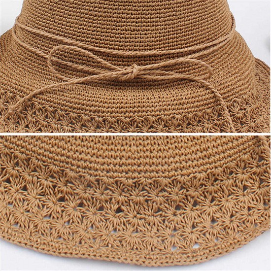 Women Summer Foldable Straw Beach Hat Breathable Causal Sunscreen Bucket Hat