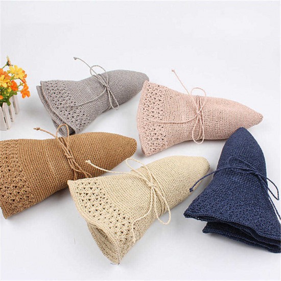 Women Summer Foldable Straw Beach Hat Breathable Causal Sunscreen Bucket Hat