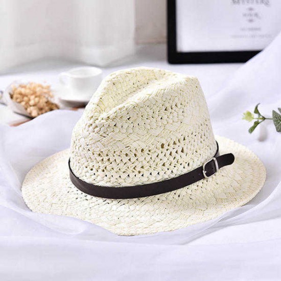 Women Summer Foldable Sunscreen Jazz Beach Hat Straw Hollow Breathable Sun Caps