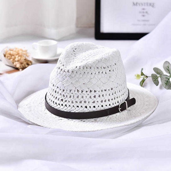 Women Summer Foldable Sunscreen Jazz Beach Hat Straw Hollow Breathable Sun Caps