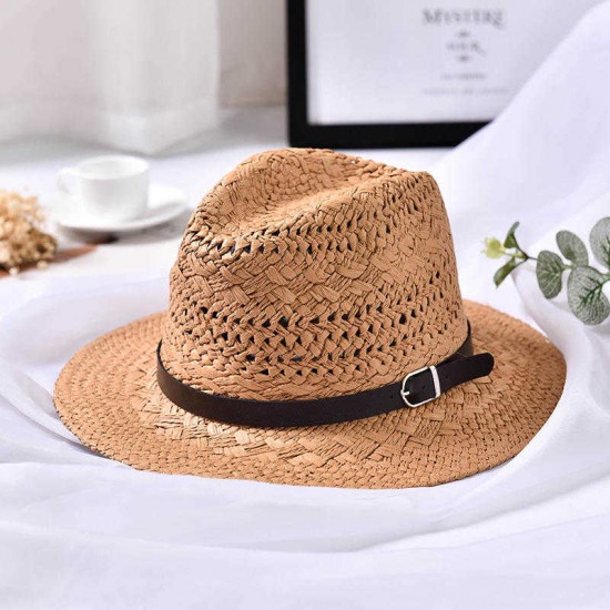 Women Summer Foldable Sunscreen Jazz Beach Hat Straw Hollow Breathable Sun Caps