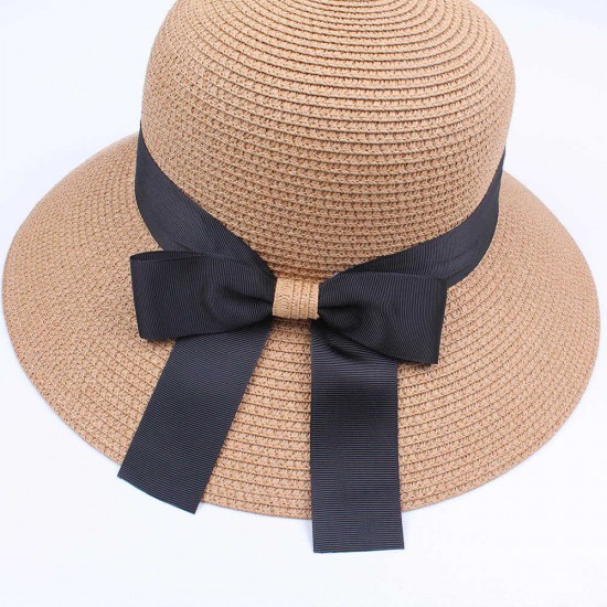 Women Summer Foldable Travel Beach Fisherman Hat Outdoor Sunscreen Straw Hat