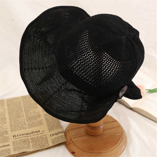 Women Summer Foldable Vacation Button Visor Hats Anti-UV Protective Straw Fishman Hat