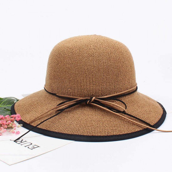 Women Summer Foldable Wide Brim Beach Sun Hat Breathable Sunscreen Bucket Hat