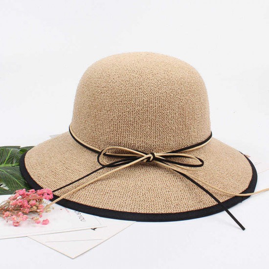 Women Summer Foldable Wide Brim Beach Sun Hat Breathable Sunscreen Bucket Hat