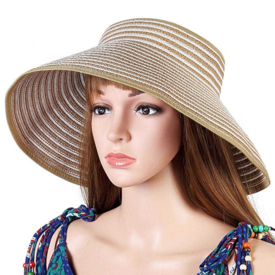 Women Summer Foldable Wide Brim Empty Cap Sun Straw Hat Outdoor Beach Travel Visor Cap